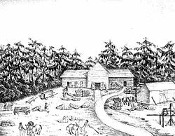 Drawing of the Tallahassee railroad depot, by Francis da Laporte de Castelnau Tallahassee St Marks Railroad rc02063.jpg