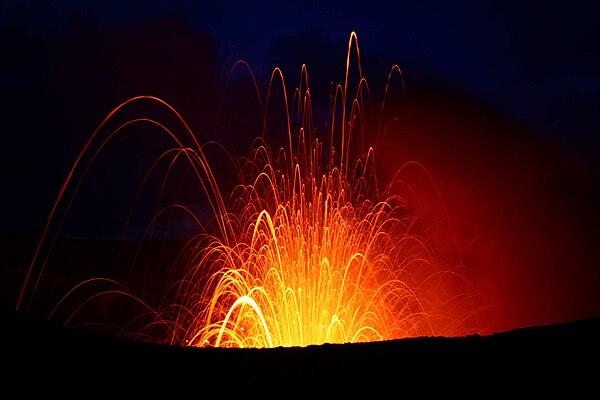 The active volcano, Mount Yasur, at dusk.