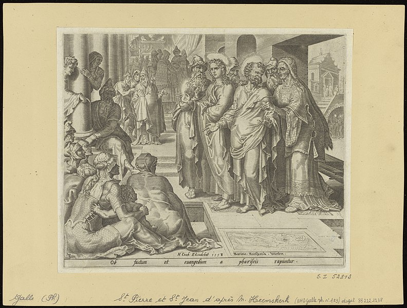 File:The Priest and The Sadducees Laying Hands on St Peter and St John 1558 print by Maarten van Heemskerck, S.I 52813, Prints Department, Royal Library of Belgium.jpg