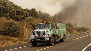 A United States Forest Service wildland fire engine during the 2020 El Dorado Fire in California USFS BDF E51 El Dorado Fire 2020.jpg