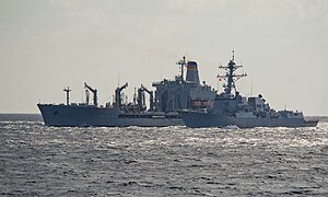 US Navy 120121-N-VY256-215 The Military Sealift Command fleet replenishment oiler USNS Guadalupe (T-AO 200) refuels the Arleigh Burke-class guided.jpg