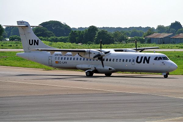 Swiftair operated for United Nations Humanitarian Air Service taxiing at Juba Airport.