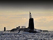 Nuclear submarine HMS Vanguard arrives back at HM Naval Base Clyde Vanguard at Faslane 02.jpg