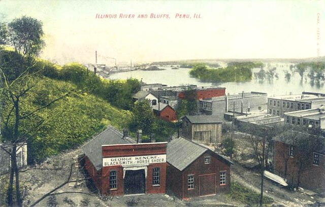 Historical photo of the bluffs of the Illinois River Valley in Peru, Illinois.