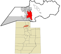 Weber County Utah incorporated and unincorporated areas Ogden highlighted.svg