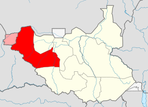 Harta statului Bahr al Ghazal de Vest în cadrul Sudanului de Sud