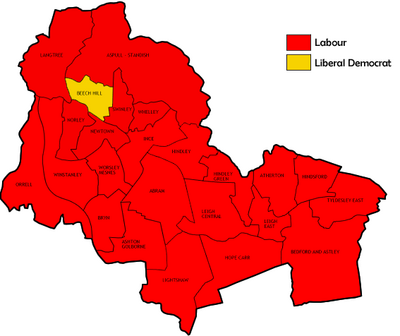 Map of the results of the 1996 Wigan council election. Wigan92.png