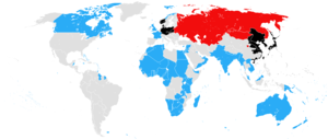 The state of the Allies (blue), and the Axis powers (black) with the Soviet Union (red) in May 1940. Ww2 allied axis 1940 may.png