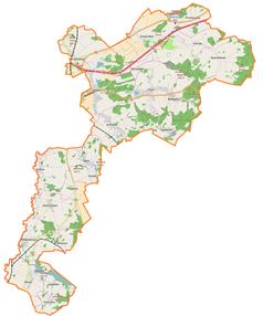 Mapa konturowa gminy wiejskiej Zgorzelec, u góry po prawej znajduje się punkt z opisem „Sławnikowice”