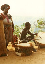 (Pictured) traditional, Zulu drummer.