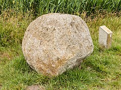 Boulder (Smâland granite) from Smâland, in the south of Sweden, at the viewing tower “Seedyk Kiekje”, Liemerige Wei, Oudemirdum.