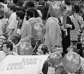 "Go Mo" (Morris Udall) balloons and a Keep Abortion Legal sign (with a Morris Udall sign behind it) at 1976 DNC.jpg