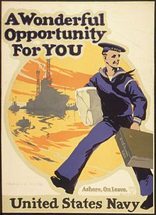 World War I-era recruitment poster promoting shore leave. "Wonderful Opportunity For You. Ashore, On Leave. United States Navy", ca. 1917 - ca. 1917 - NARA - 512440.jpg