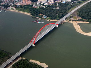 Bugrinsky Bridge bridge over the river Ob in Novosibirsk, Russia