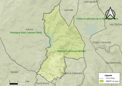 Carte des ZNIEFF de type 2 sur la commune.