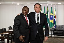 Cyril Ramaphosa and the Brazilian president Jair Bolsonaro in Brasilia, Brazil in 2019. 14 11 2019 Encontro com o Presidente da Republica da Africa do Sul. (49066142753).jpg