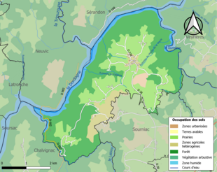 Barevná mapa znázorňující využití půdy.