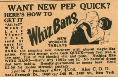 An advertisement for pills from 1926 implies an aphrodisiac effect: "full of red-blooded vim and push".