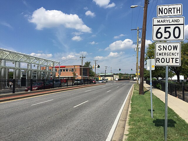 View north along MD 650 at MD 193 in Langley Park
