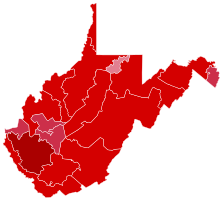 State senate district results:
Trump
50-60%
60-70%
70-80%
80-90% 2016 West Virginia Pres by Senate district.svg