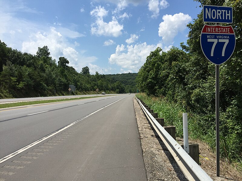 File:2017-07-24 13 43 53 View north along Interstate 77 just north of Exit 132 (Jackson County Route 21, Fairplain, Ripley) in Fairplain, Jackson County, West Virginia.jpg
