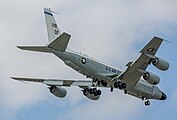 A US Air Force RC-135W Rivet Joint on final apparoach to Kadena Air Base in Okinawa, Japan.