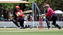 Даффин отбивает мяч за Melbourne Renegades во время WBBL