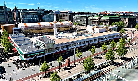 Lasipalatsi with Amos Rex and Bio Rex. Behind Lasipalatsi "Kulttuurikasarmi" and Kamppi Centre.