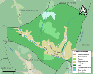 Barevná mapa znázorňující využití půdy.