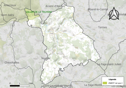 Carte de la ZNIEFF de type 2 sur la commune.