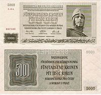 Banknotes of the Protectorate of Bohemia and Moravia, 1939-1945 5000 Kronen BM1944.jpg