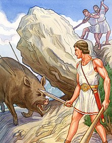 Тесей убивает Кроммионскую свинью. Иллюстрация из книги А. В. Рябинина «Тесей»