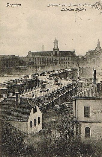 Abbruch der Augustusbrücke in Dresden, 1907, Interimsbrücke