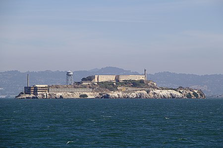 West side view of Alcatraz Island, San Francisco, CA, USA