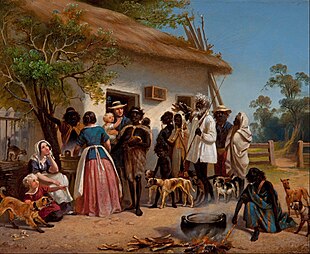 Alexander Schramm's A Scene in South Australia (1850) depicts German settlers with Aborigines Alexander Schramm - A scene in South Australia - Google Art Project.jpg