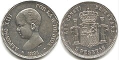 5 pesetas de Afonso XIII (1891).[13]