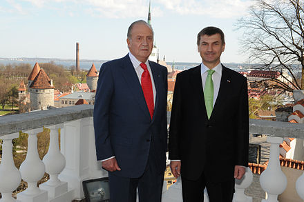 Juan Carlos with Estonian Prime Minister Andrus Ansip in Tallinn, Estonia in May 2009