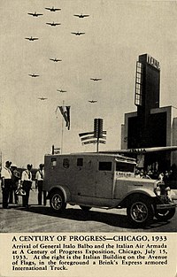 July 15, 1933: Italian air force of 25 planes appears at Chicago Arrival of General Italo Balbo and Italian Air Armada (NBY 417621).jpg
