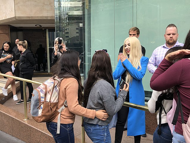 US pop singer Ava Max meeting fans outside the Sunrise studios following a promotional appearance in April 2019.