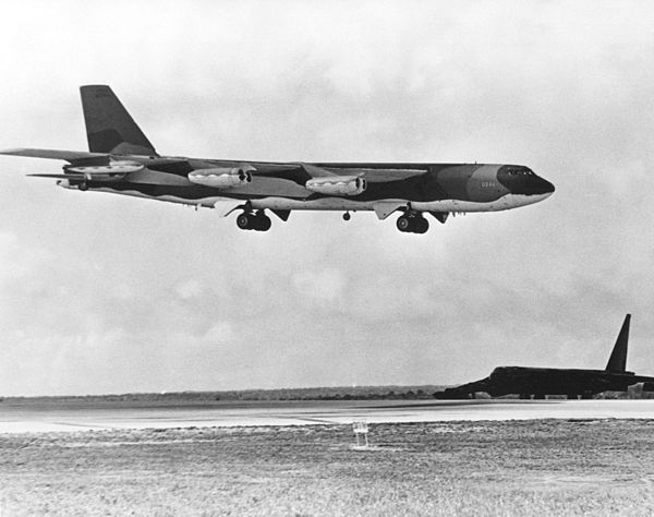 A B-52G lands at Andersen AFB after a mission on 15 December 1972.