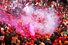 Barsana Holi festival inside Radha Rani Temple premises Barsana Holi Festival.jpg