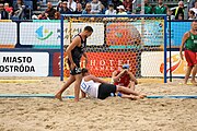 Deutsch: Beachhandball Europameisterschaften 2019 (Beach handball Euro); Tag 6: 7. Juli 2019 – Spiel um Platz Drei, Männer, Ungarn-Russland 2:0 (26:20, 23:22) English: Beach handball Euro; Day 6: 7 July 2019 – Men's Bronze Medal Match – Hungary-Russia 2:0 (26:20, 23:22)