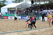 Deutsch: Beachhandball Europameisterschaften 2019 (Beach handball Euro); Tag 5: 6. Juli 2019 – Frauen, Platzierungsspiel für die Ränge 9–12, Deutschland-Polen 2:1 (22:23, 19:16, 7:6) English: Beach handball Euro; Day 5: 6 July 2019 – Placement Match/Cross Match for rank 9–12 Women – Germany-Poland 2:1 (22:23, 19:16, 7:6)