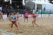 Deutsch: Beachhandball Europameisterschaften 2019 (Beach handball Euro); Tag 6: 7. Juli 2019 – Frauenfinale, Dänemark-Ungarn 2:0 (18:12, 23:22) English: Beach handball Euro; Day 6: 7 July 2019 – Women's Final – Denmark-Hungary 2:0 (18:12, 23:22)