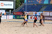 Deutsch: Beachhandball Europameisterschaften 2019 (Beach handball Euro); Tag 3: 4. Juli 2019 – Frauen, Hauptrunde Gruppe II, Deutschland-Spanien 1:2 (18:24, 24:14, 8:9) English: Beach handball Euro; Day 3: 4 July 2019 – Women Main Round Group II – Germany-Spain 1:2 (18:24, 24:14, 8:9)