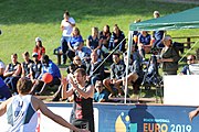 Deutsch: Beachhandball Europameisterschaften 2019 (Beach handball Euro); Tag 4: 5. Juli 2019 – Männer, Viertelfinale, Dänemark-Frankreich 2:0 (19:14, 12:10) English: Beach handball Euro; Day 4: 5 July 2019 – Quarter Final Men – Denmark-France 2:0 (19:14, 12:10)