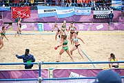 Deutsch: Beachhandball bei den Olympischen Jugendspielen 2018; Tag 5, 10. November 2018; Mädchen, Hauptrunde - Ungarn-Argentinien 1:2 English: Beach handball at the 2018 Summer Youth Olympics at 11 October 2018 – Girls Main Round – Hungary-Argentina 1:2