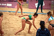 Deutsch: Beachhandball bei den Olympischen Jugendspielen 2018; Tag 5, 10. November 2018; Mädchen, Hauptrunde - Ungarn-Argentinien 1:2 English: Beach handball at the 2018 Summer Youth Olympics at 11 October 2018 – Girls Main Round – Hungary-Argentina 1:2