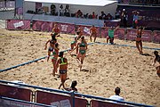 Deutsch: Beachhandball bei den Olympischen Jugendspielen 2018; Tag 4, 10. Oktober 2018; Mädchen, Vorrunde, Gruppe A - Ungarn-Chinese Taipei (Taiwan) 2:0 English: Beach handball at the 2018 Summer Youth Olympics at 10 October 2018 – Girls Preliminary Round Group A‎ – Hungary-Chinese Taipei 2:0