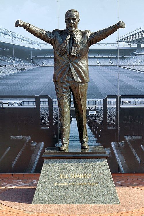 The statue of Shankly, erected in 1997, outside the Kop at Anfield